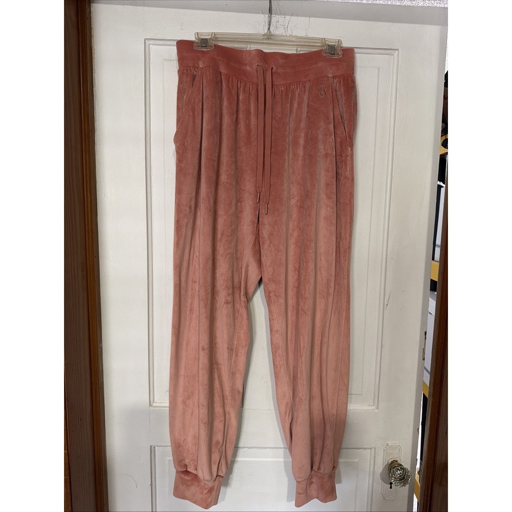 Victoria's Secret Peach Sz Medium Velour High Rise Jogger Sweatpant VS Elastic